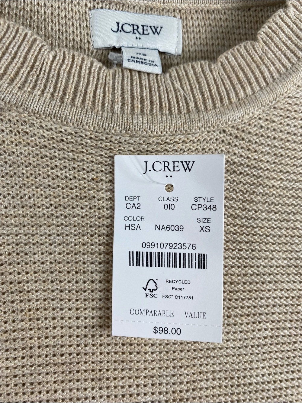 J. Crew Factory Scalloped Long Sleeve Crewneck Sweater | Heather Sandalwood - Picture 16 of 16